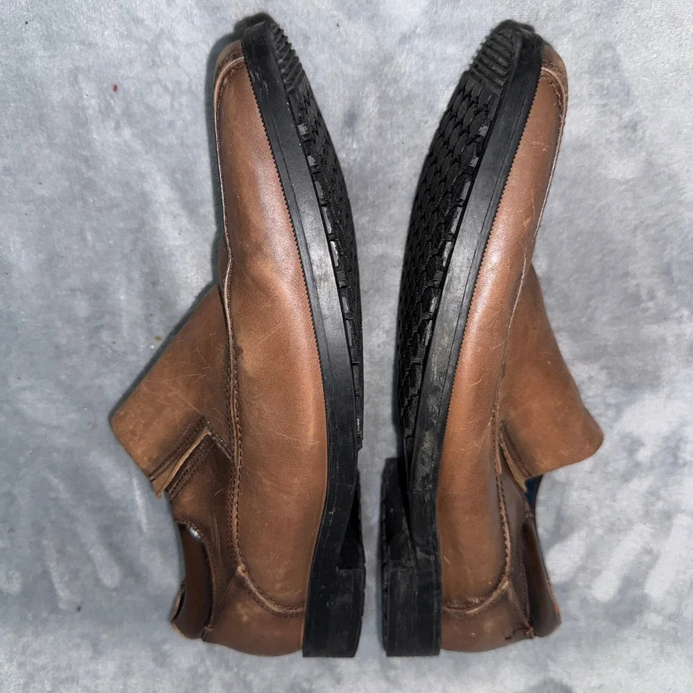 Dockers Mens Comfort Zone Loafers 13M Brown Leather Slip Resistant Work Shoes